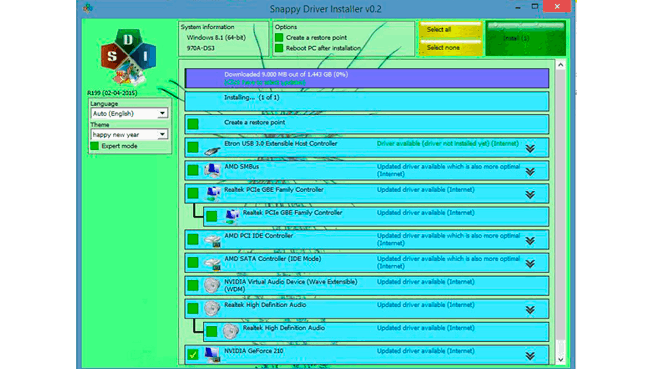 Vista de SNAPPY DRIVER INSTALLER